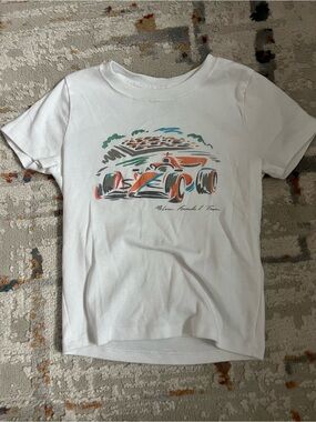 Hollister White Crop Tee with Racing Car Graphic